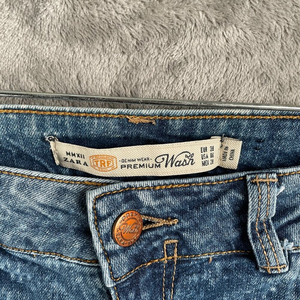 ZARA Premium Wash Slim Jeans Womens 6 Blue Distressed Ripped Denim Grunge Y2K - Picture 3 of 8